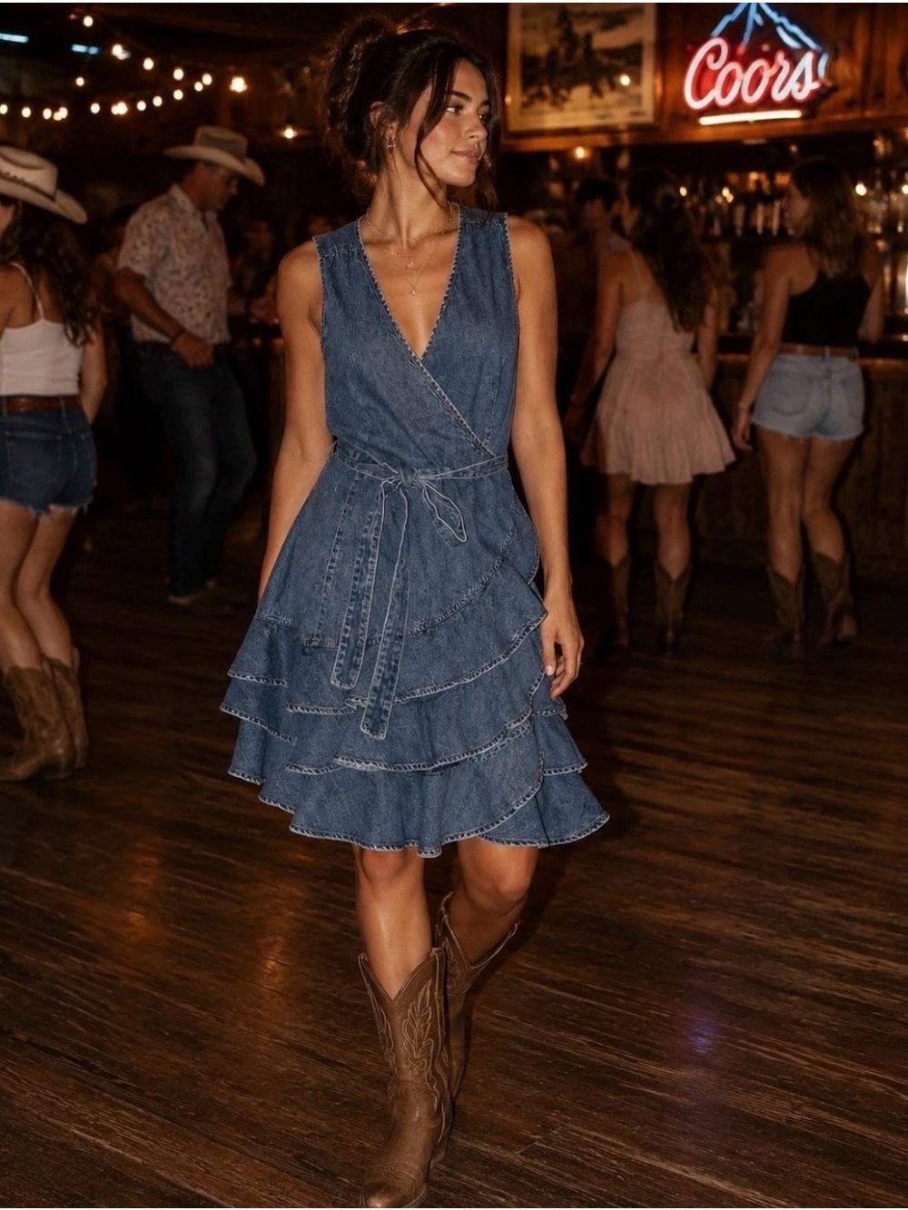 Lauren Ralph Lauren Chambray Ruffle Wrap Dress size 14